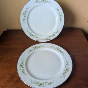 Vtg EKCO Blossomtime/Bloomtime Salad Plate Set Of 2 Green Floral Bord/Plat Trim